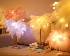 LED Feather Night Light Remote Control Table Lamp Battery/USB