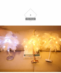 LED Feather Night Light Remote Control Table Lamp Battery/USB
