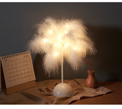 LED Feather Night Light Remote Control Table Lamp Battery/USB