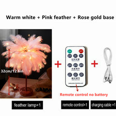 LED Feather Night Light Remote Control Table Lamp Battery/USB