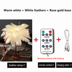 LED Feather Night Light Remote Control Table Lamp Battery/USB