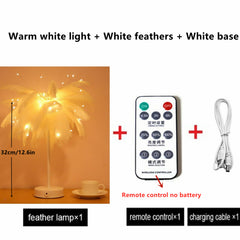 LED Feather Night Light Remote Control Table Lamp Battery/USB