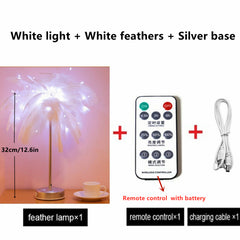 LED Feather Night Light Remote Control Table Lamp Battery/USB