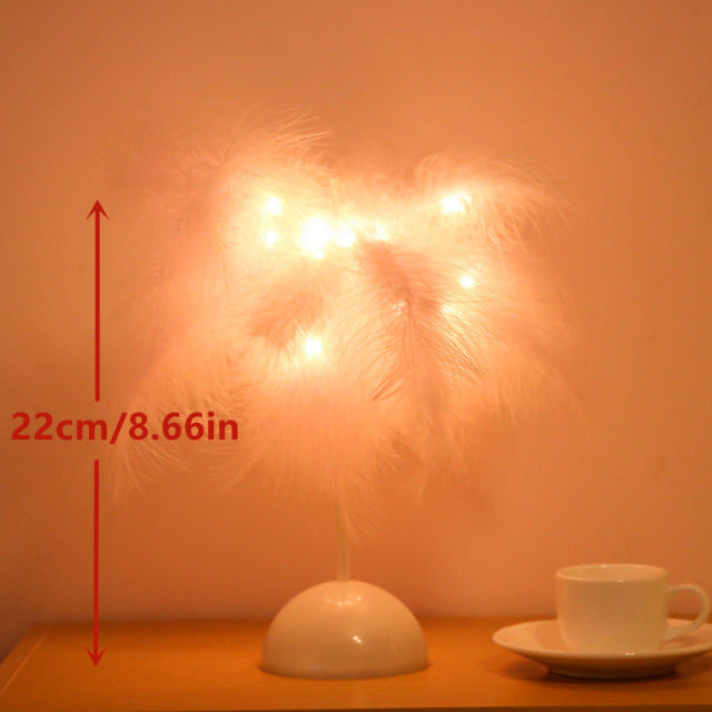 LED Feather Night Light Remote Control Table Lamp Battery/USB